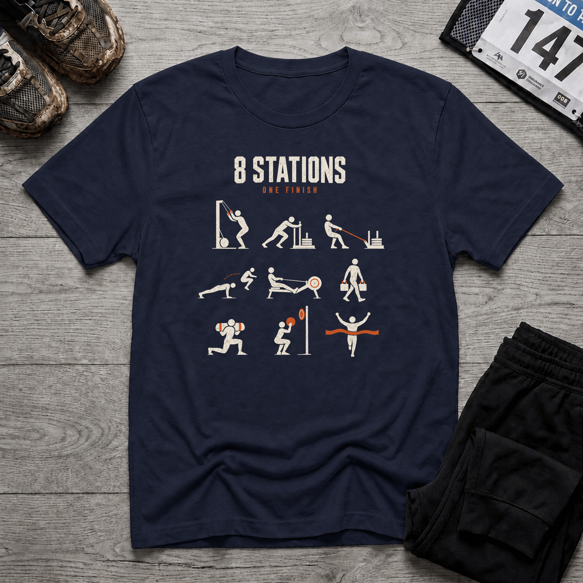 TFS mockup | 8 Stations One Finish T-Shirt | Navy | 4185498ad895aa1c