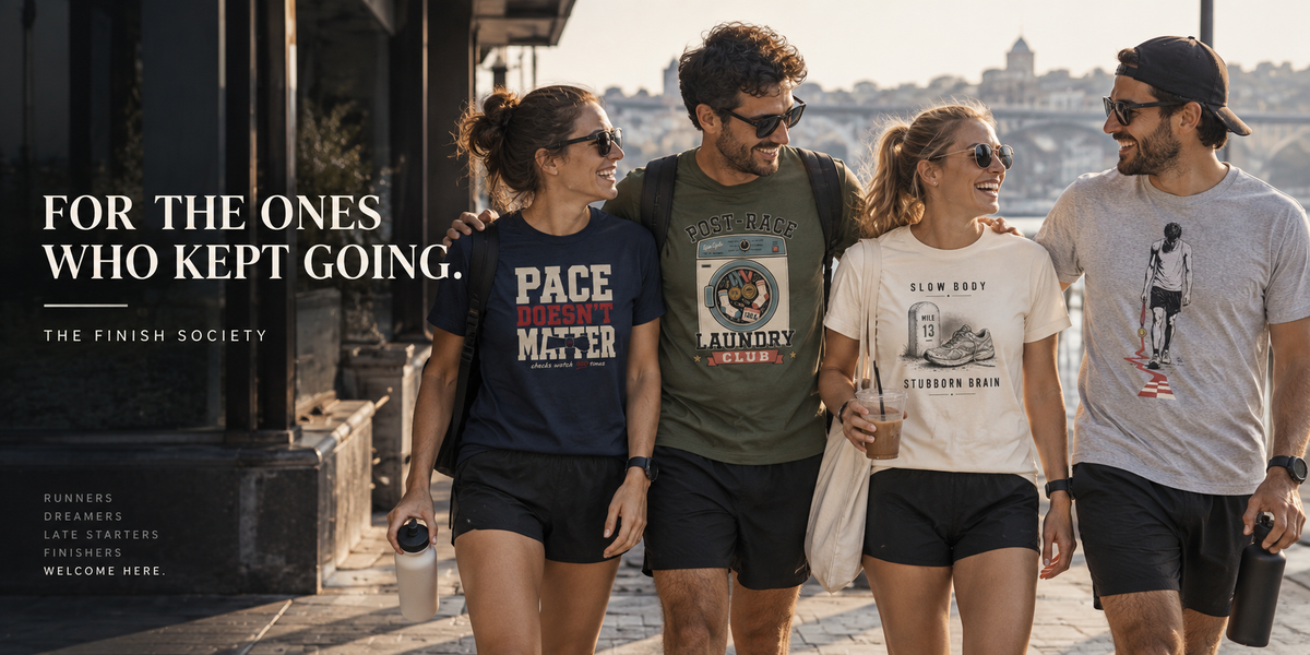 The Finish Society community wearing endurance-inspired T-shirts