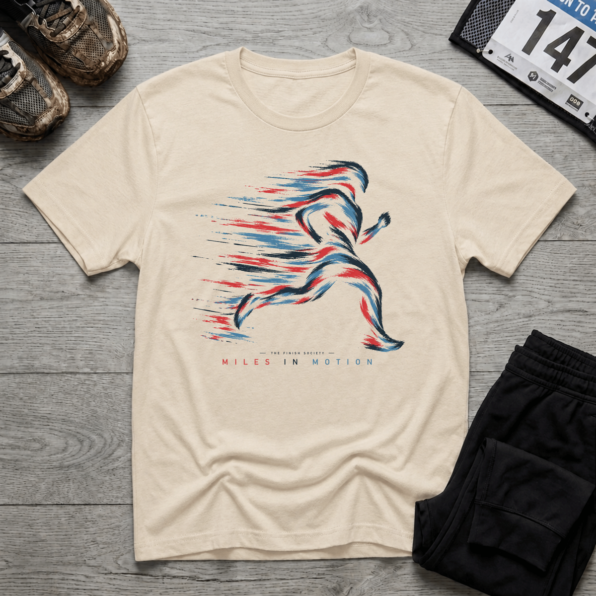TFS mockup | Miles in Motion T-Shirt | Natural | 4105254c77e20746
