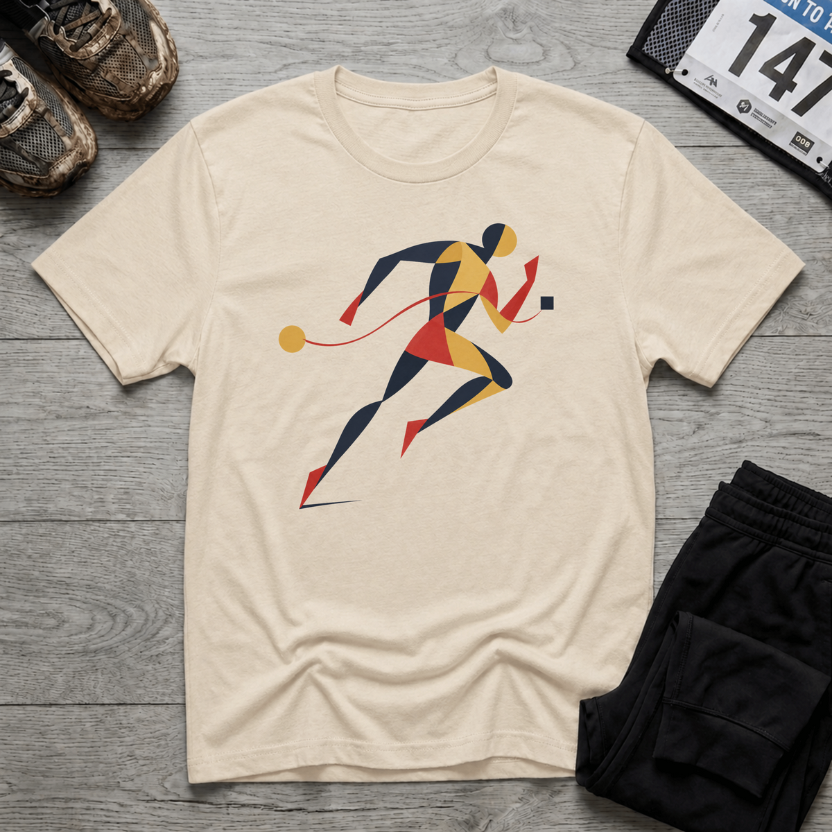 TFS mockup | Geometric Runner T-Shirt | Natural | 43f6766a08134a11