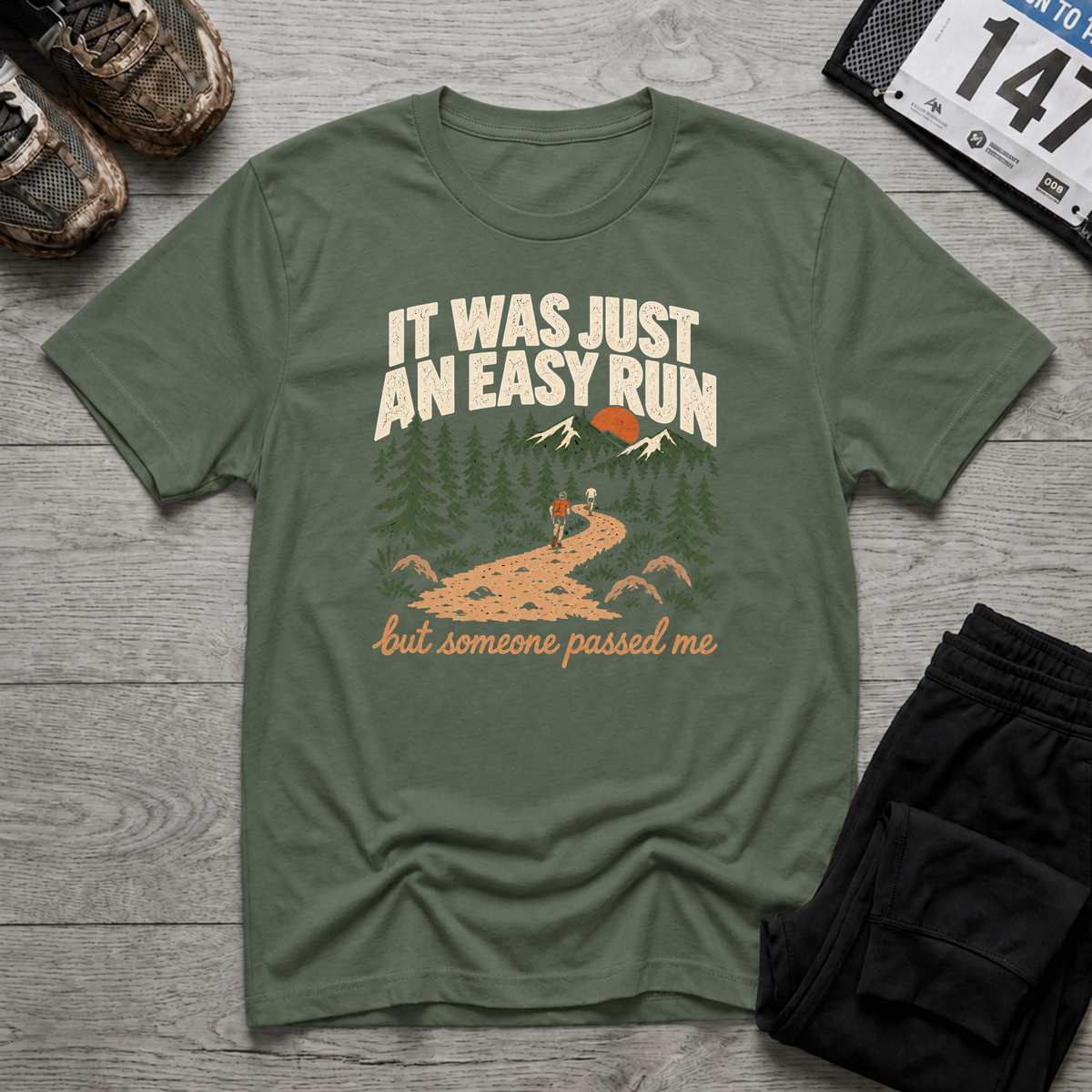 TFS mockup | Just an Easy Run T-Shirt | Military Green | 9b21494573c1baef