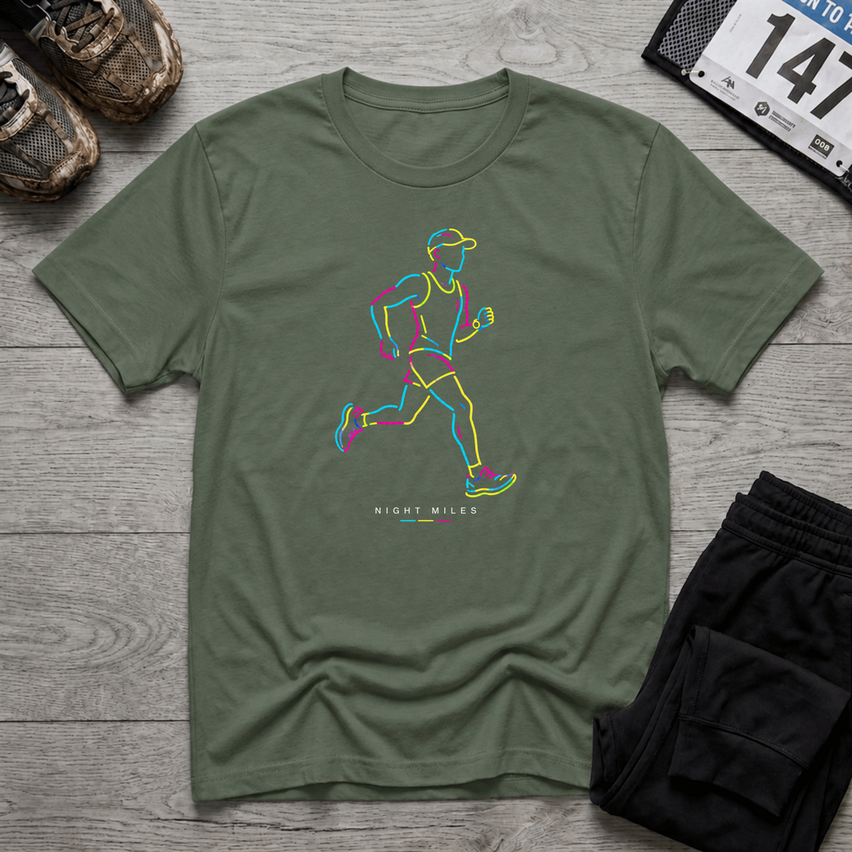TFS mockup | Night Miles T-Shirt | Military Green | 12aa10d7704d48b3