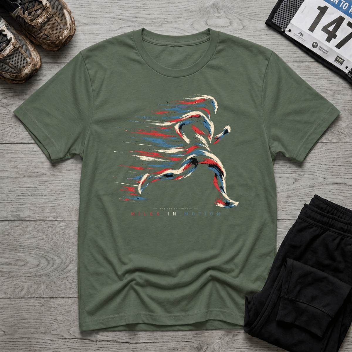 TFS mockup | Miles in Motion T-Shirt | Military Green | eb75d83099cbd8d5