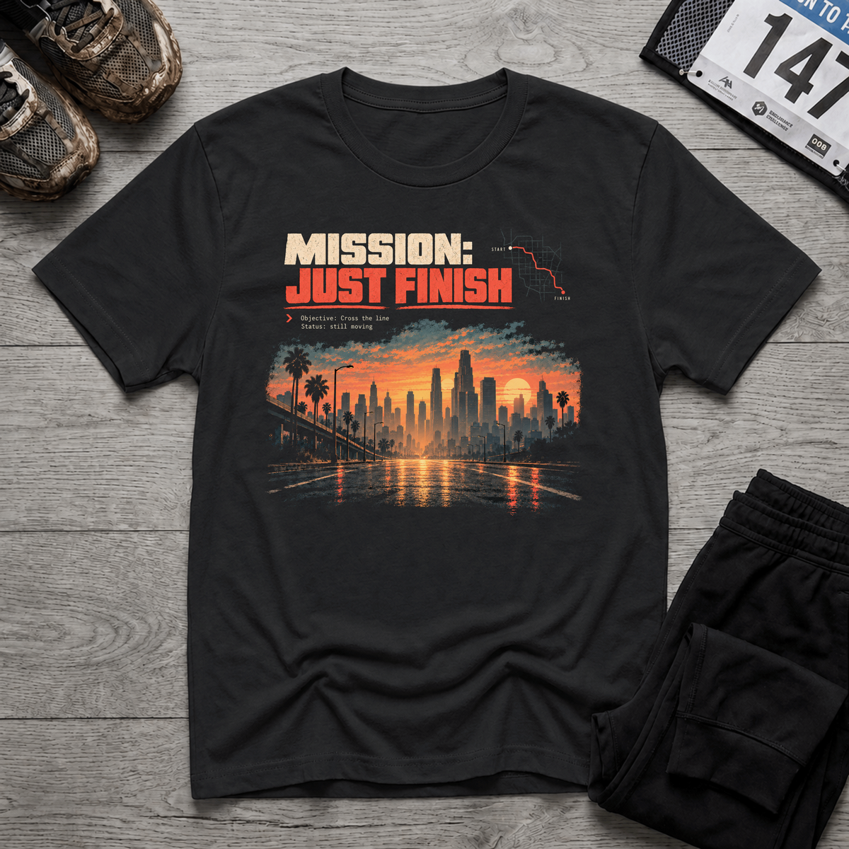 TFS mockup | Mission: Just Finish T-Shirt | Black | 2d7579dac5e259fe