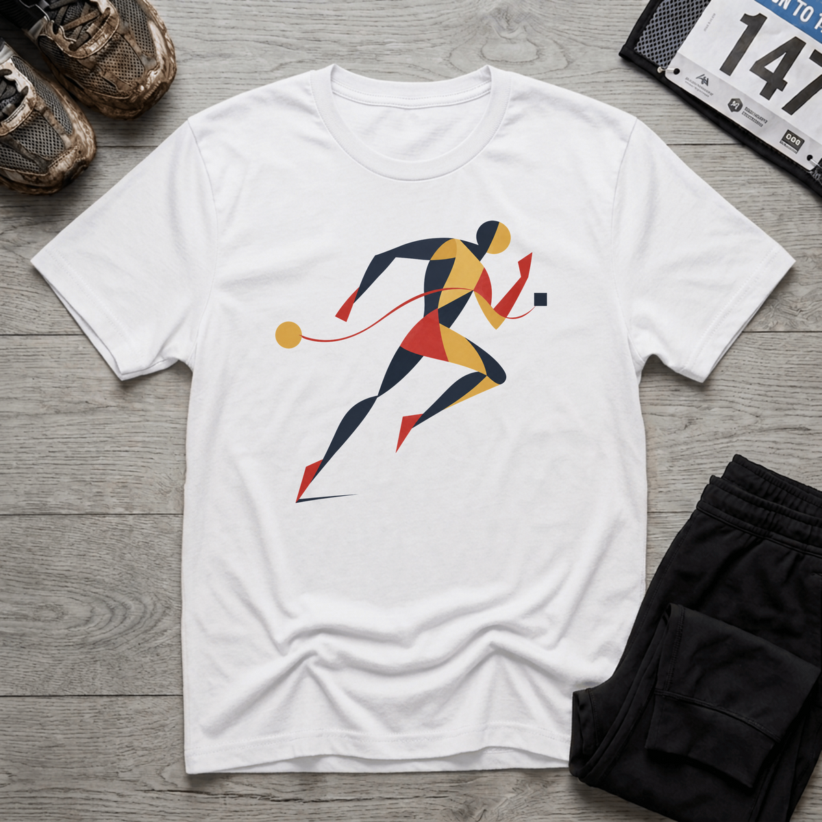 TFS mockup | Geometric Runner T-Shirt | White | 65896fd11a876f4b