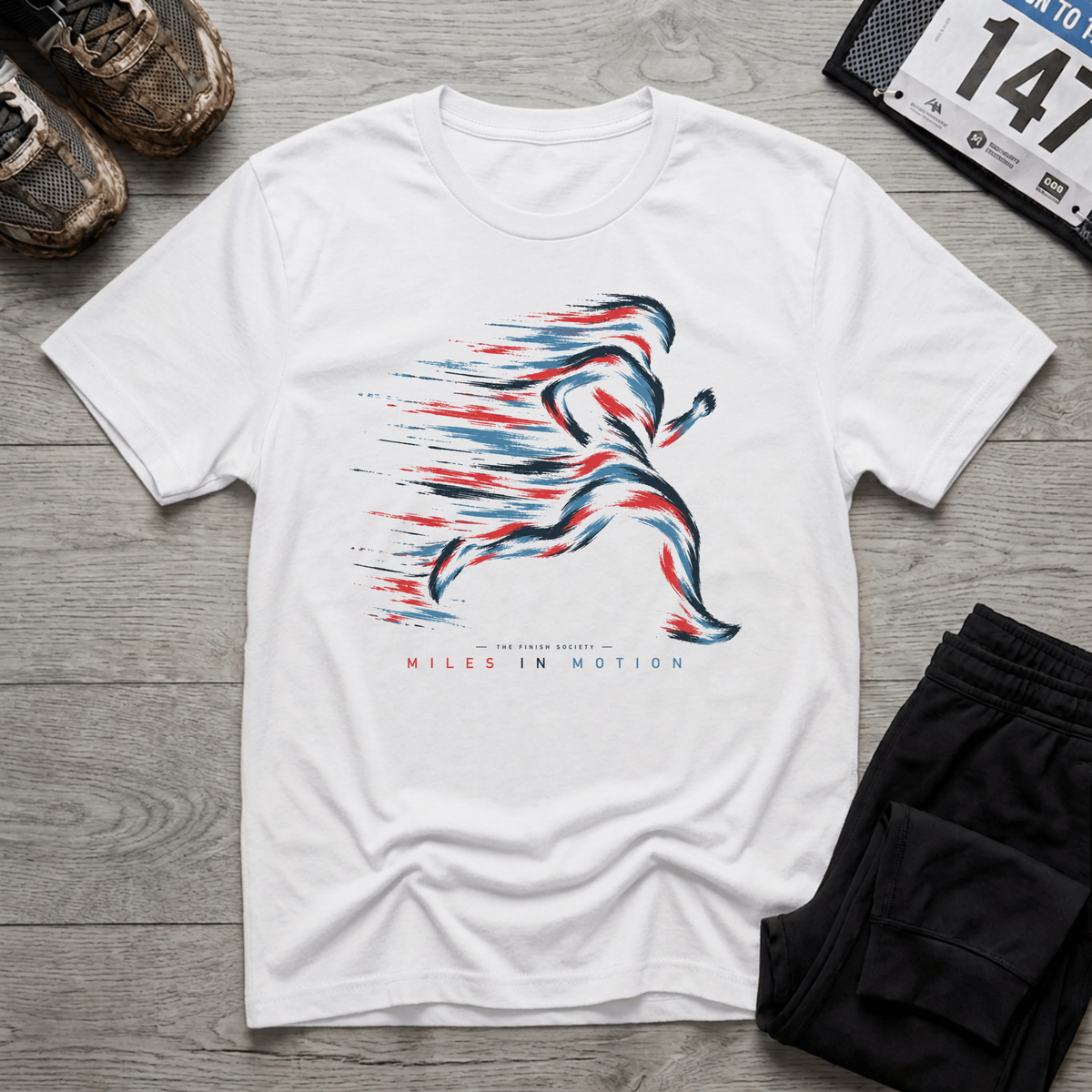 TFS mockup | Miles in Motion T-Shirt | White | 515f758fda45e075