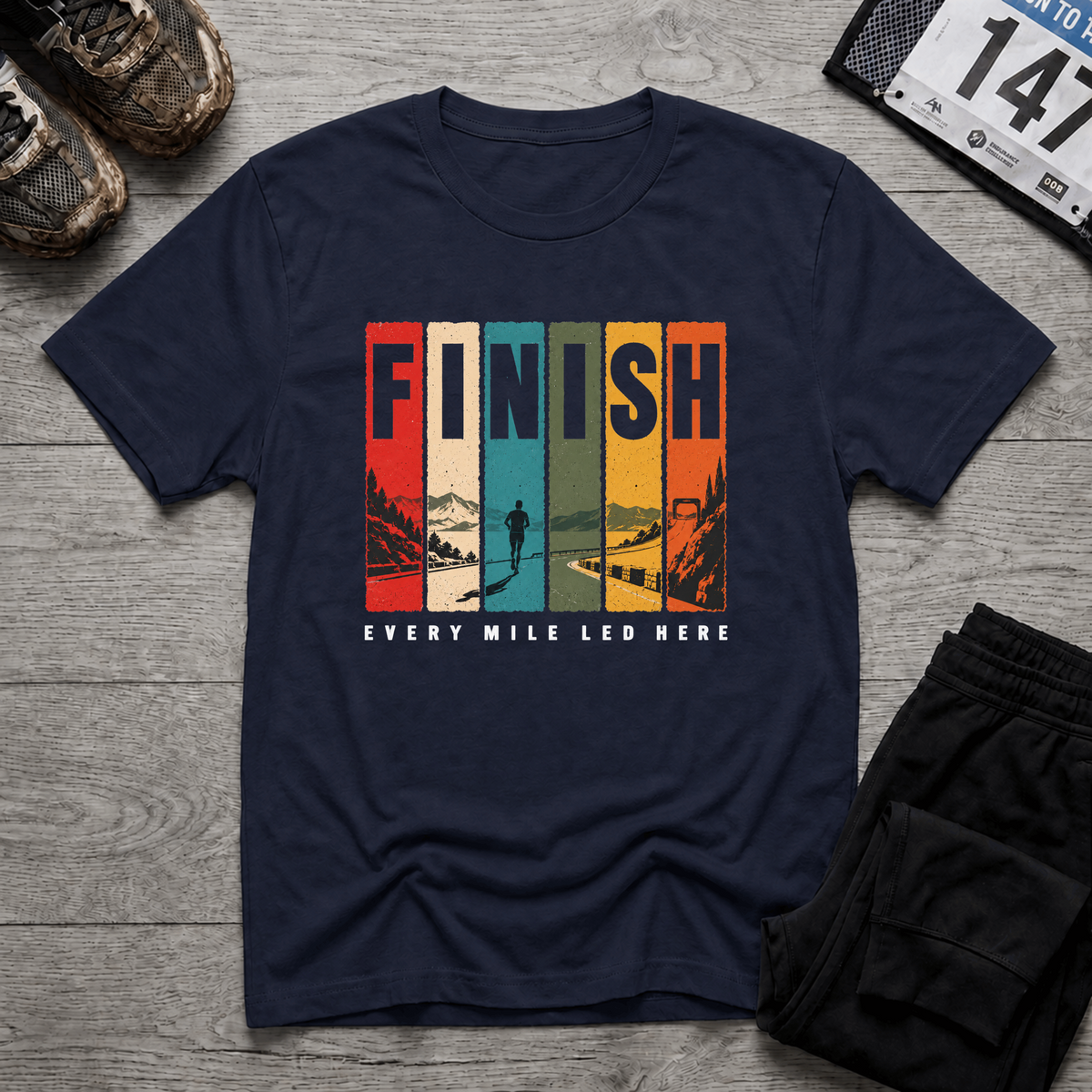 TFS mockup | FINISH Every Mile Led Here T-Shirt | Navy | 0213f760646daf3f