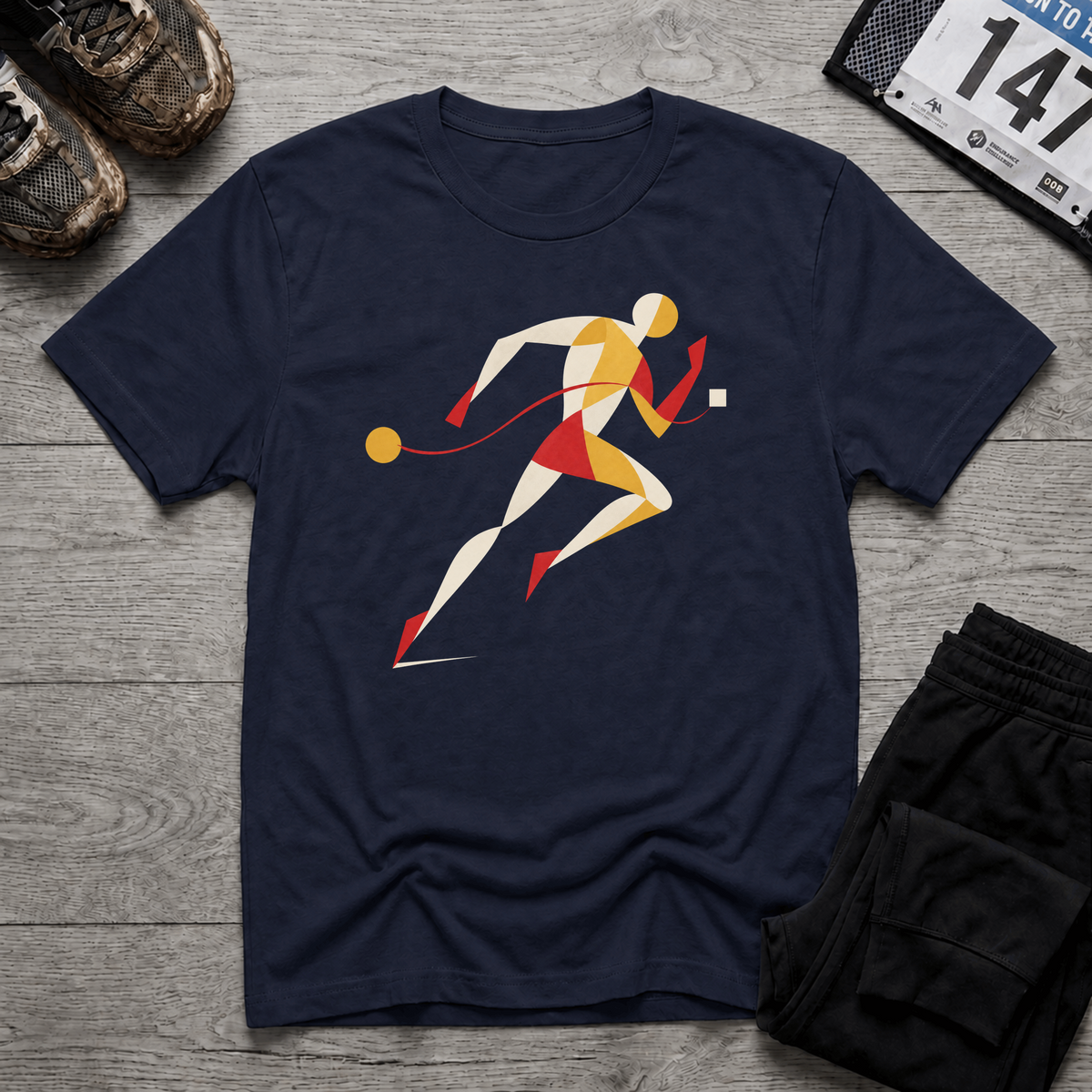 TFS mockup | Geometric Runner T-Shirt | Navy | 57ea36e8da98cbdc