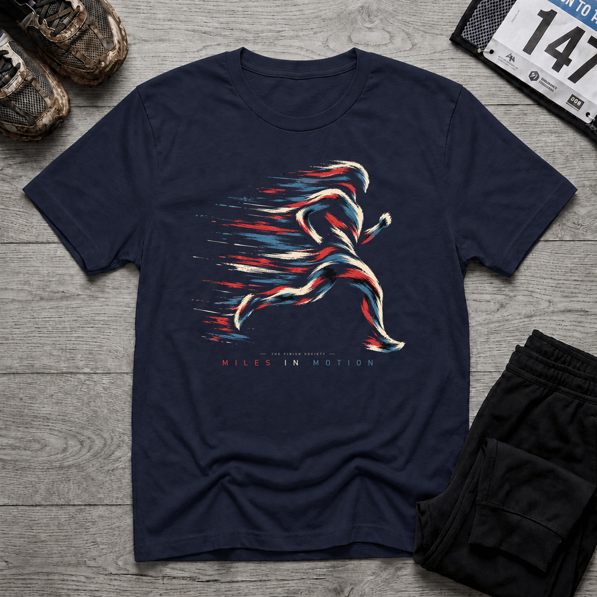 TFS mockup | Miles in Motion T-Shirt | Navy | fe5355e75668c2a2