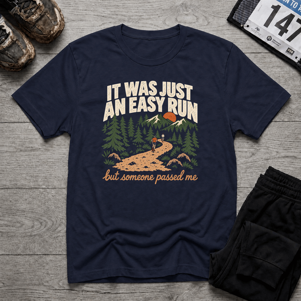 TFS mockup | Just an Easy Run T-Shirt | Navy | 1ed12e343d6a2379