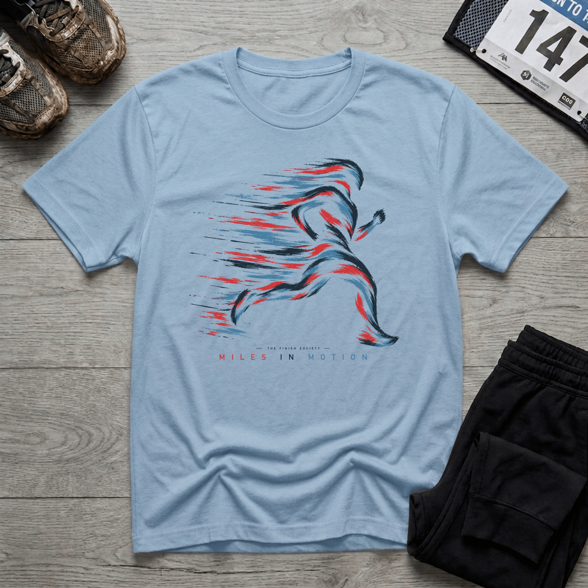 TFS mockup | Miles in Motion T-Shirt | Light Blue | b21120cdc7da466f