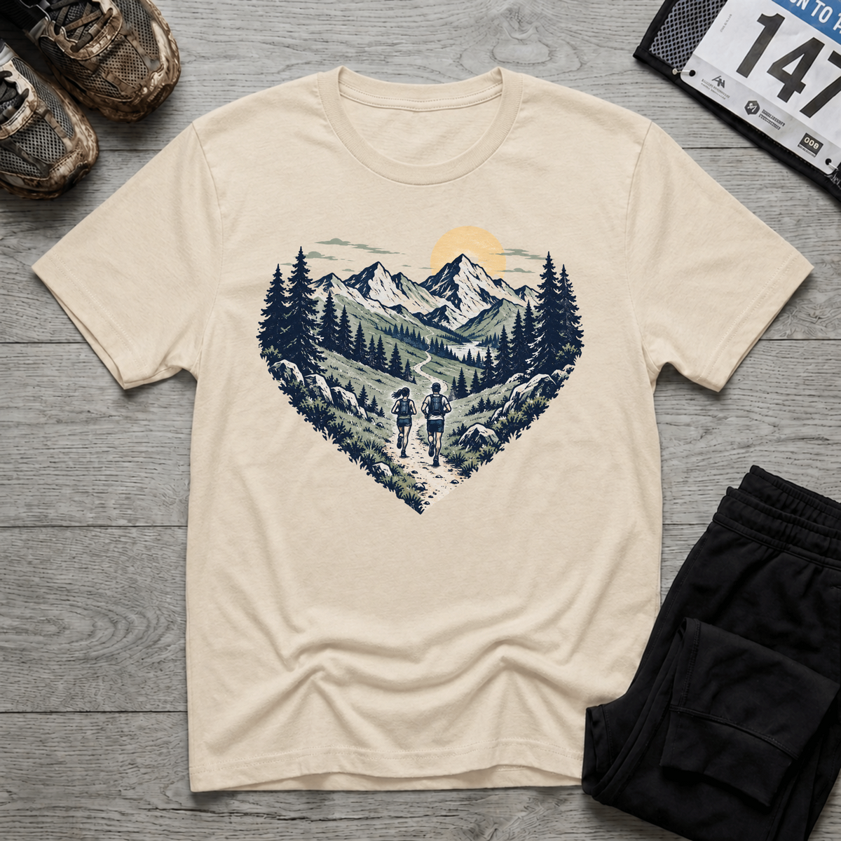 TFS mockup | Heart Trail Runners T-Shirt | Natural | 889ec9abc7501a6a