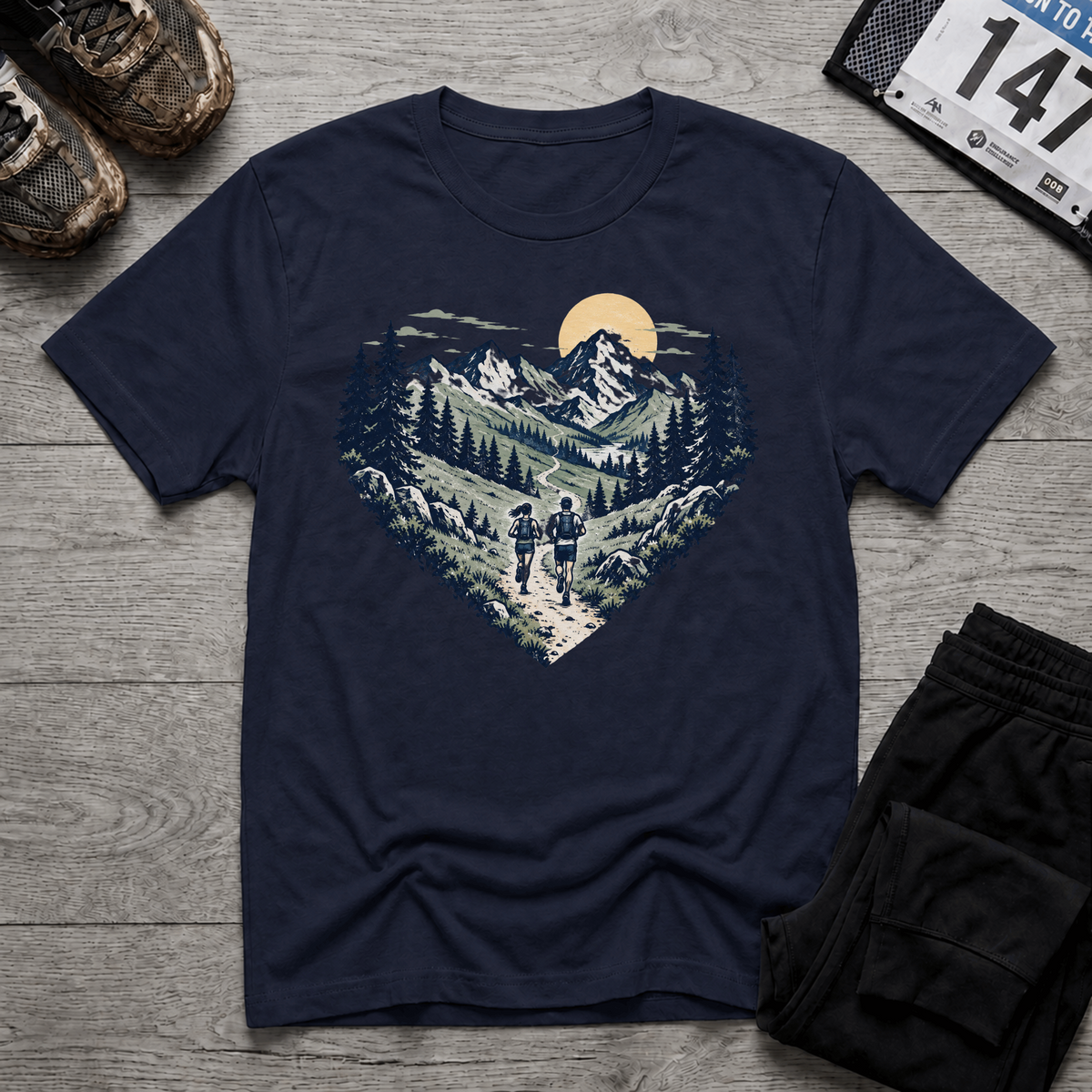 TFS mockup | Heart Trail Runners T-Shirt | Navy | a7d0aa1d7add5e71