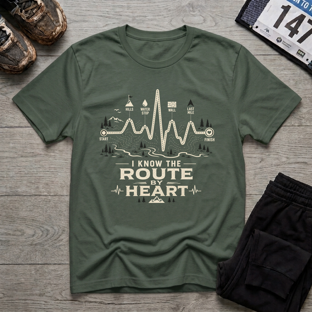 I Know the Route by Heart T-Shirt - Military Green