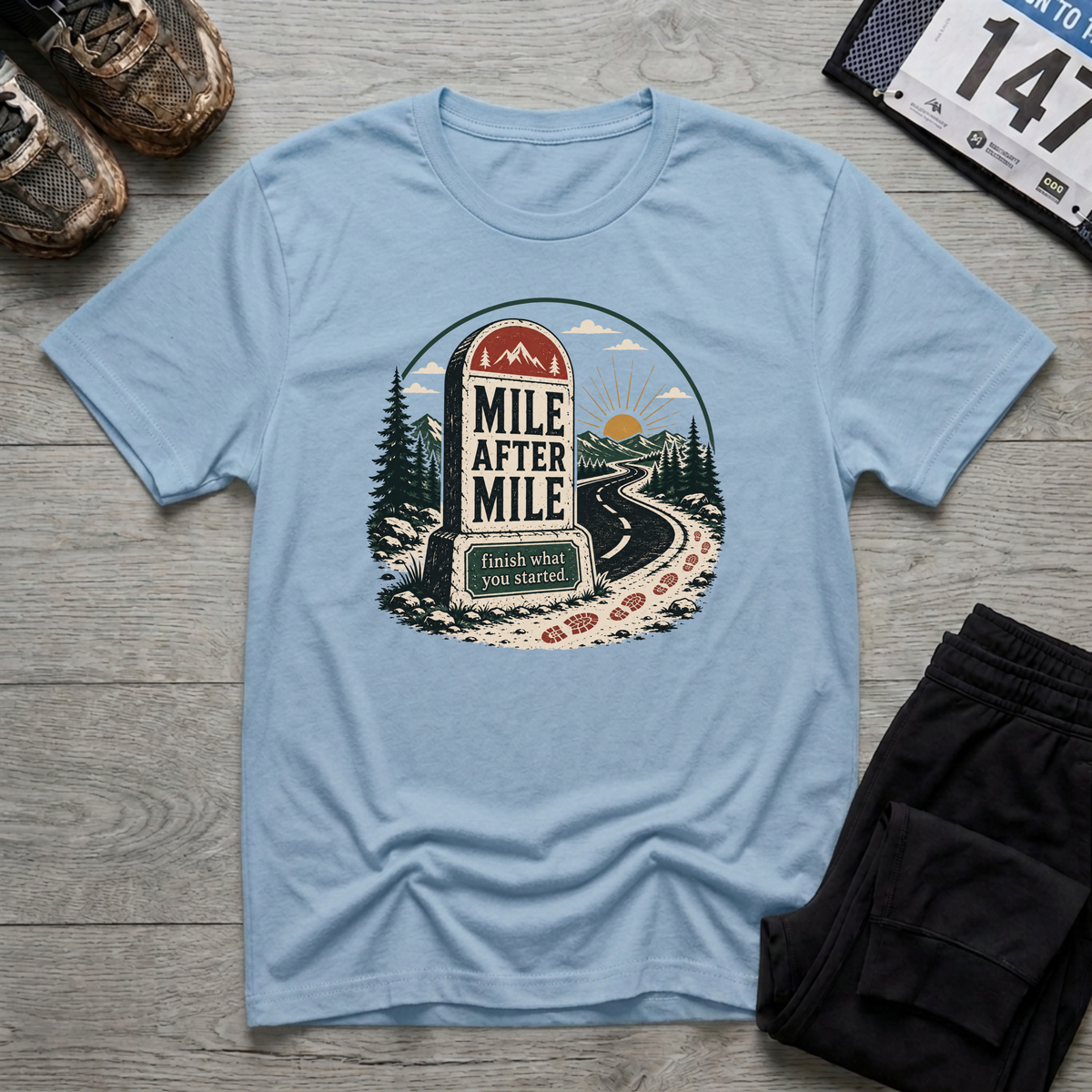 Mile After Mile T-Shirt - Light Blue