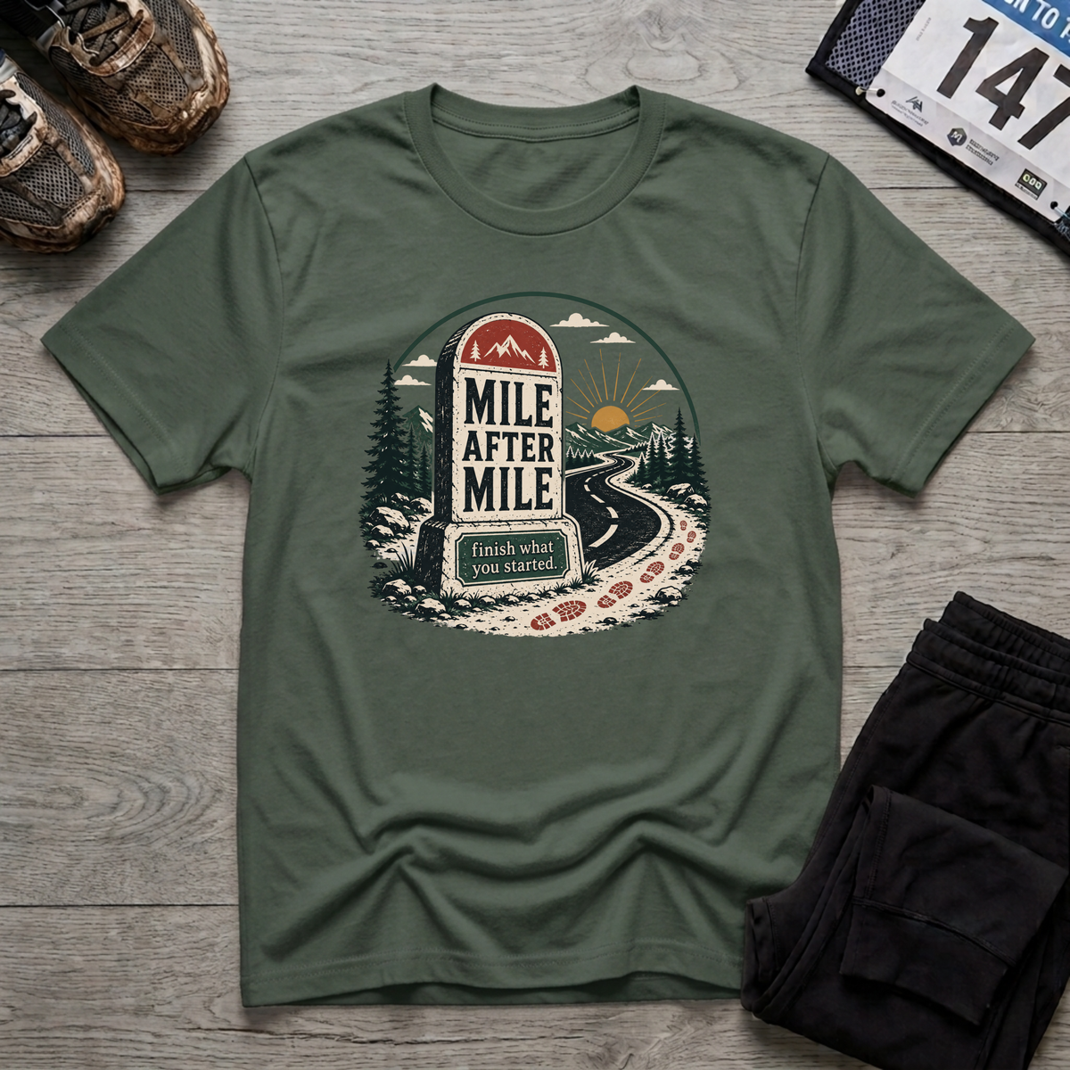 Mile After Mile T-Shirt - Military Green