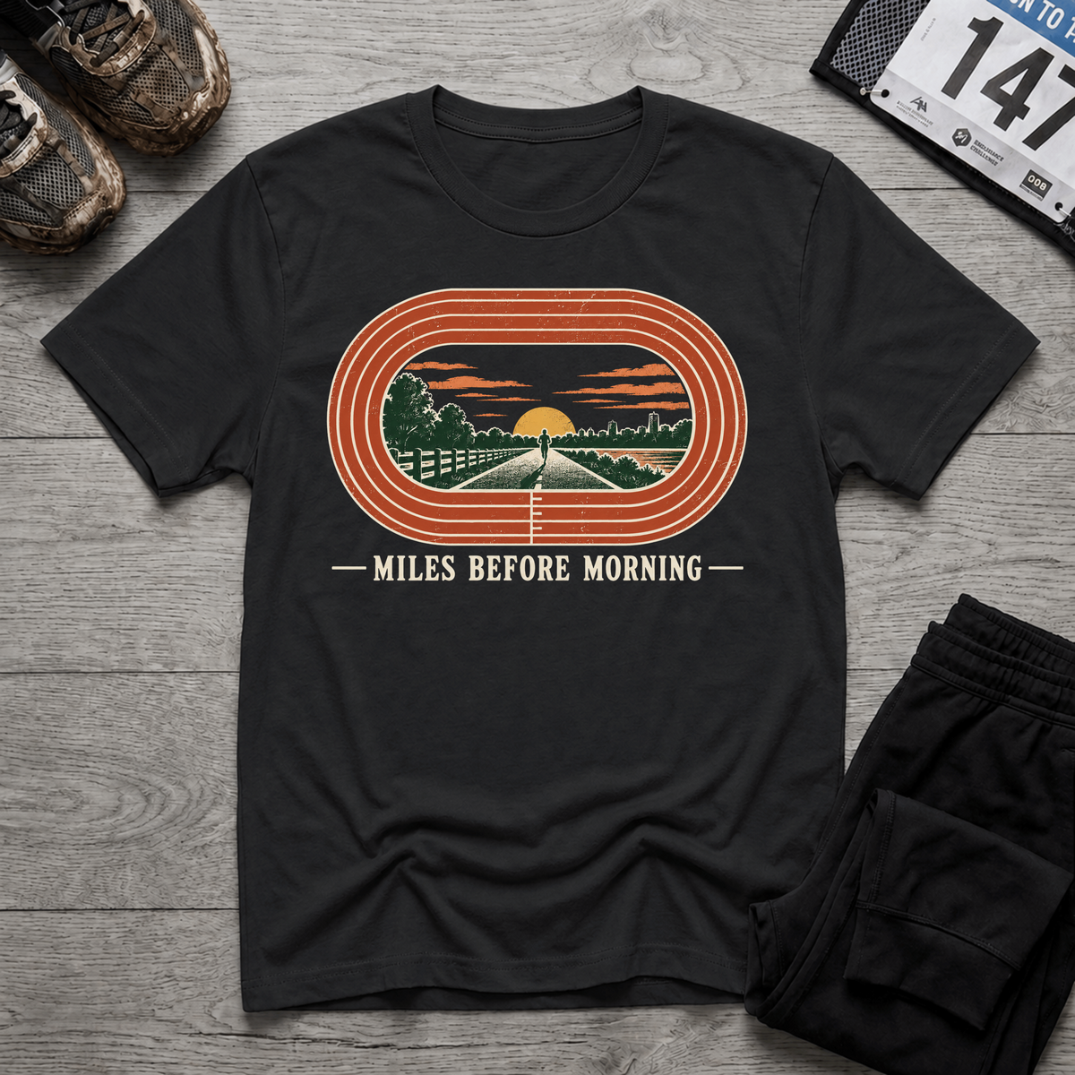 TFS mockup | Miles Before Morning T-Shirt | Black | 4b25655c337292e4