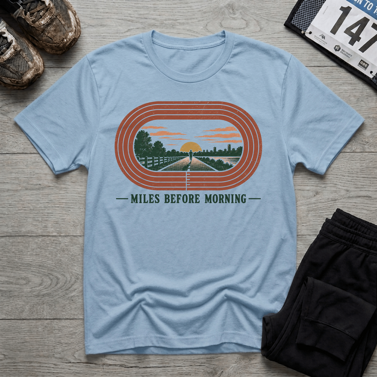 TFS mockup | Miles Before Morning T-Shirt | Light Blue | 56b0a6c90431e3dc