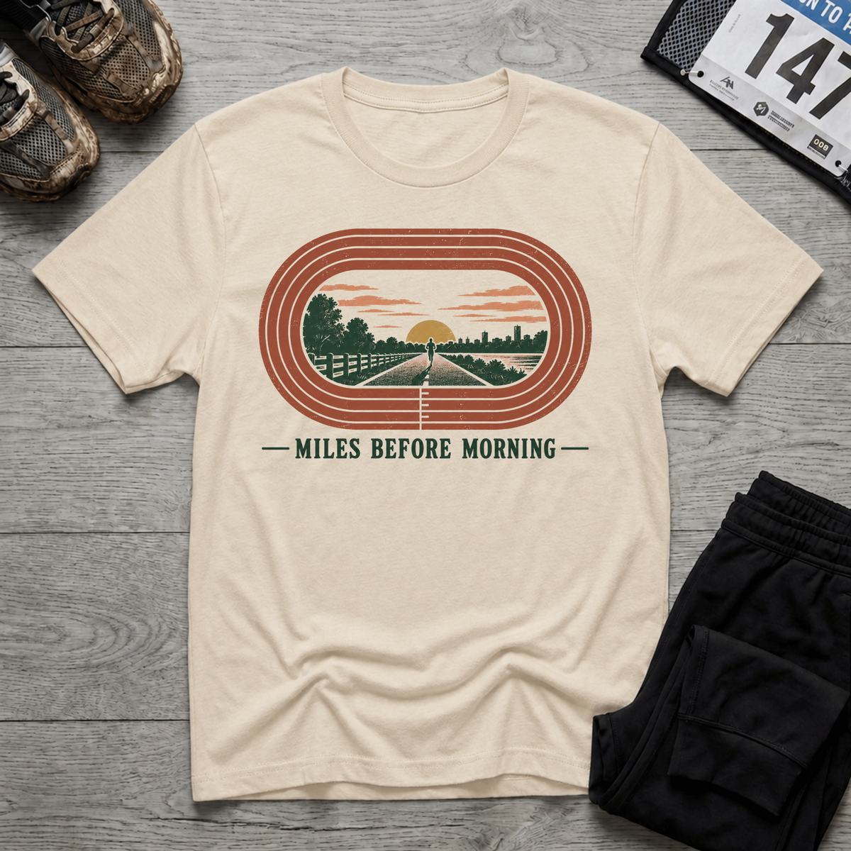 TFS mockup | Miles Before Morning T-Shirt | Natural | bb1cc48004df37d1