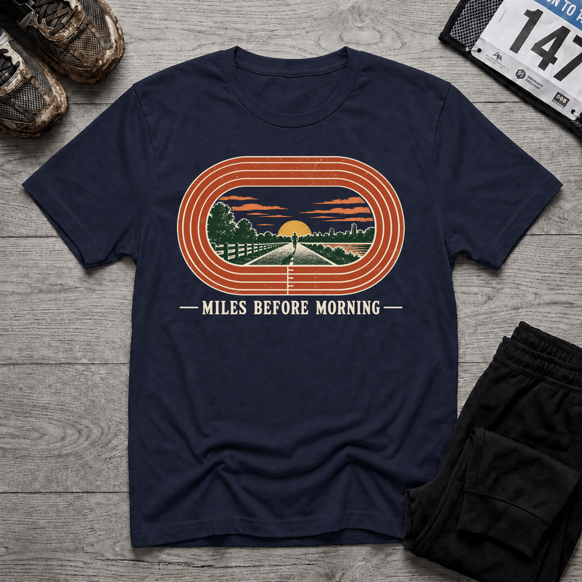TFS mockup | Miles Before Morning T-Shirt | Navy | 7f6a105c3b8faec6