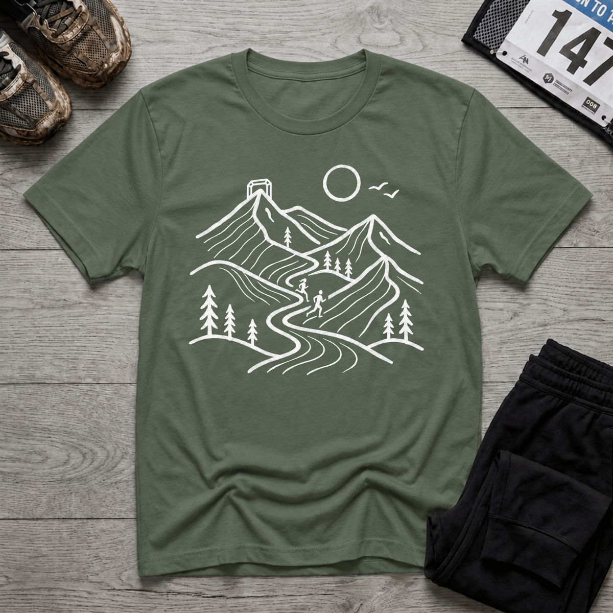 TFS mockup | Mountain Trail Race T-Shirt | Military Green | 58b99b1cf956c7bf