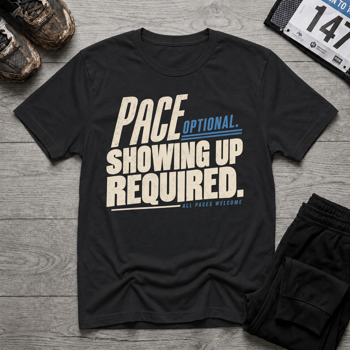 TFS mockup | Pace Optional Showing Up Required T-Shirt | Black | b35e9dd2c4d04a15
