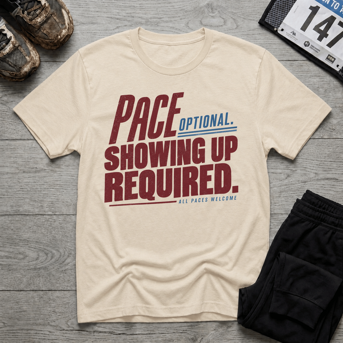 TFS mockup | Pace Optional Showing Up Required T-Shirt | Natural | 3e15db12b2f6fe3d