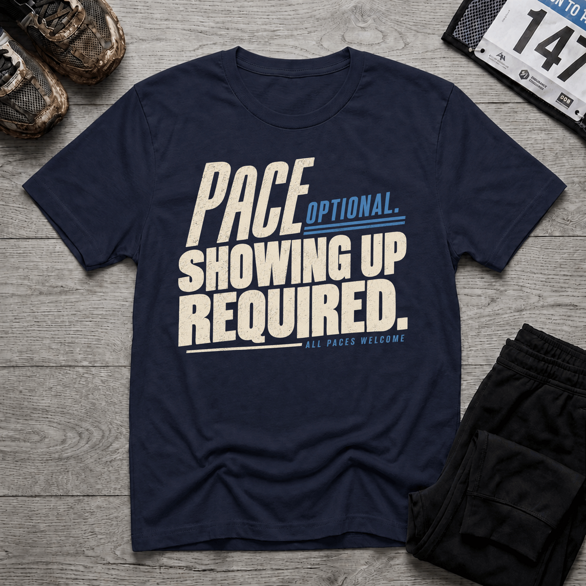 TFS mockup | Pace Optional Showing Up Required T-Shirt | Navy | cd693ee4aab89831