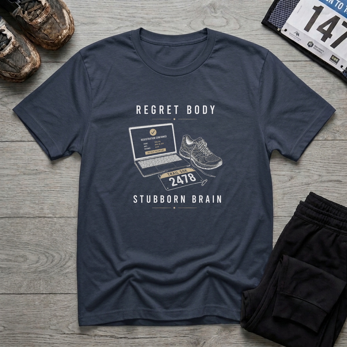 Regret Body Stubborn Brain T-Shirt - Navy