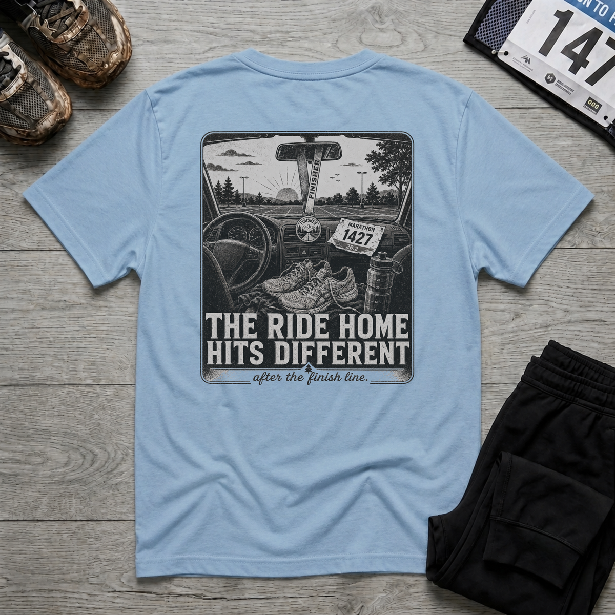 Ride Home Hits Different T-Shirt - Light Blue