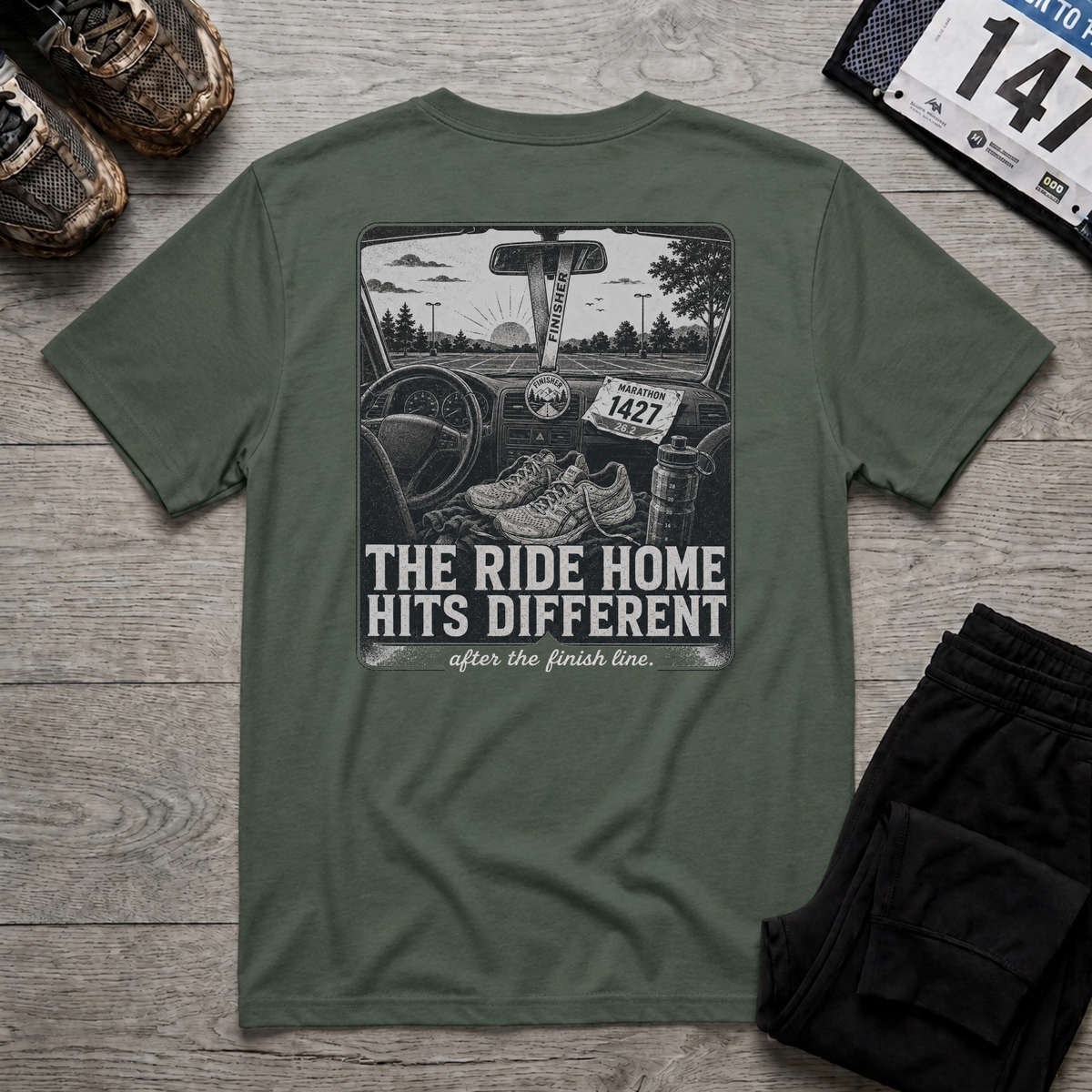 Ride Home Hits Different T-Shirt - Military Green