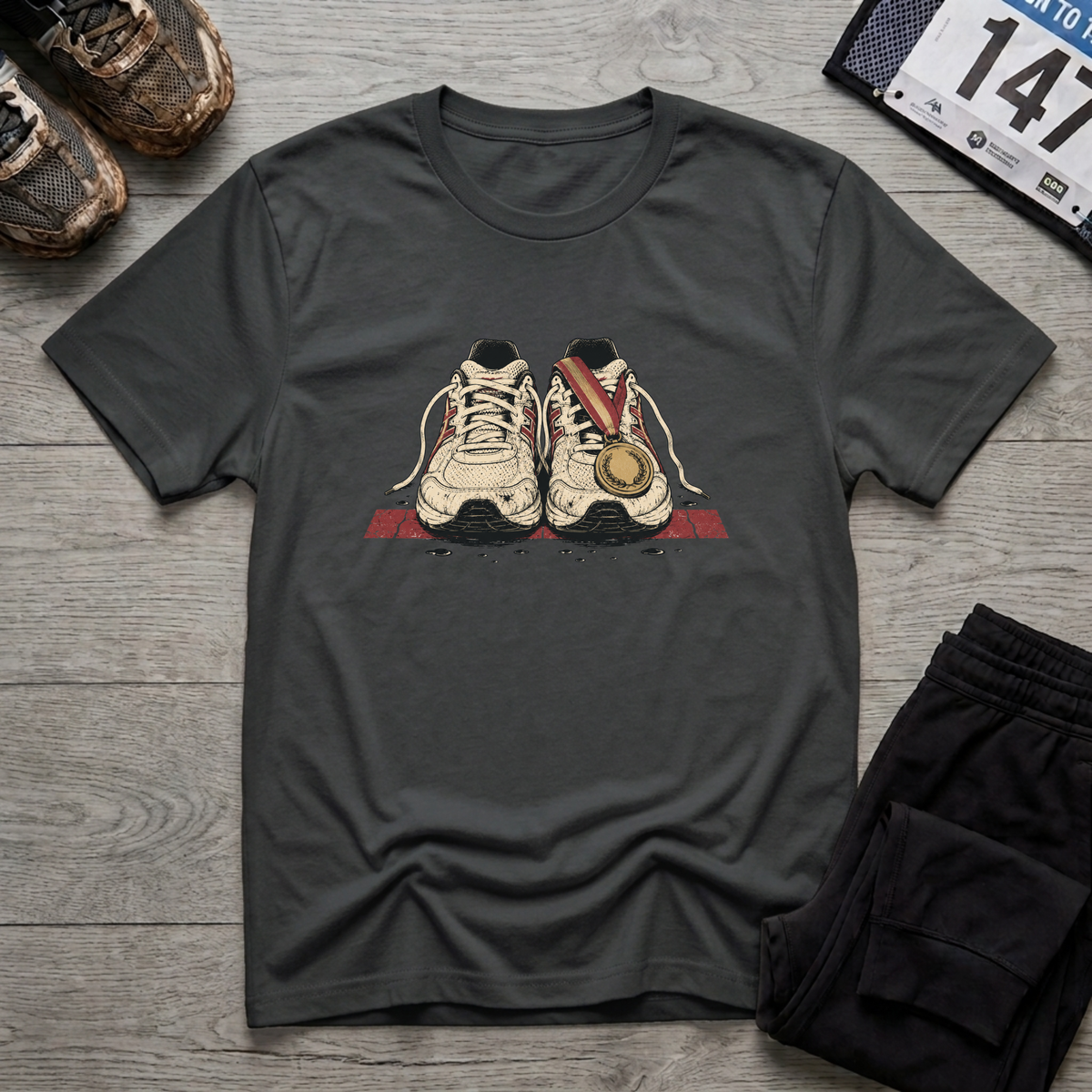 Shoes and Medal T-Shirt - Black