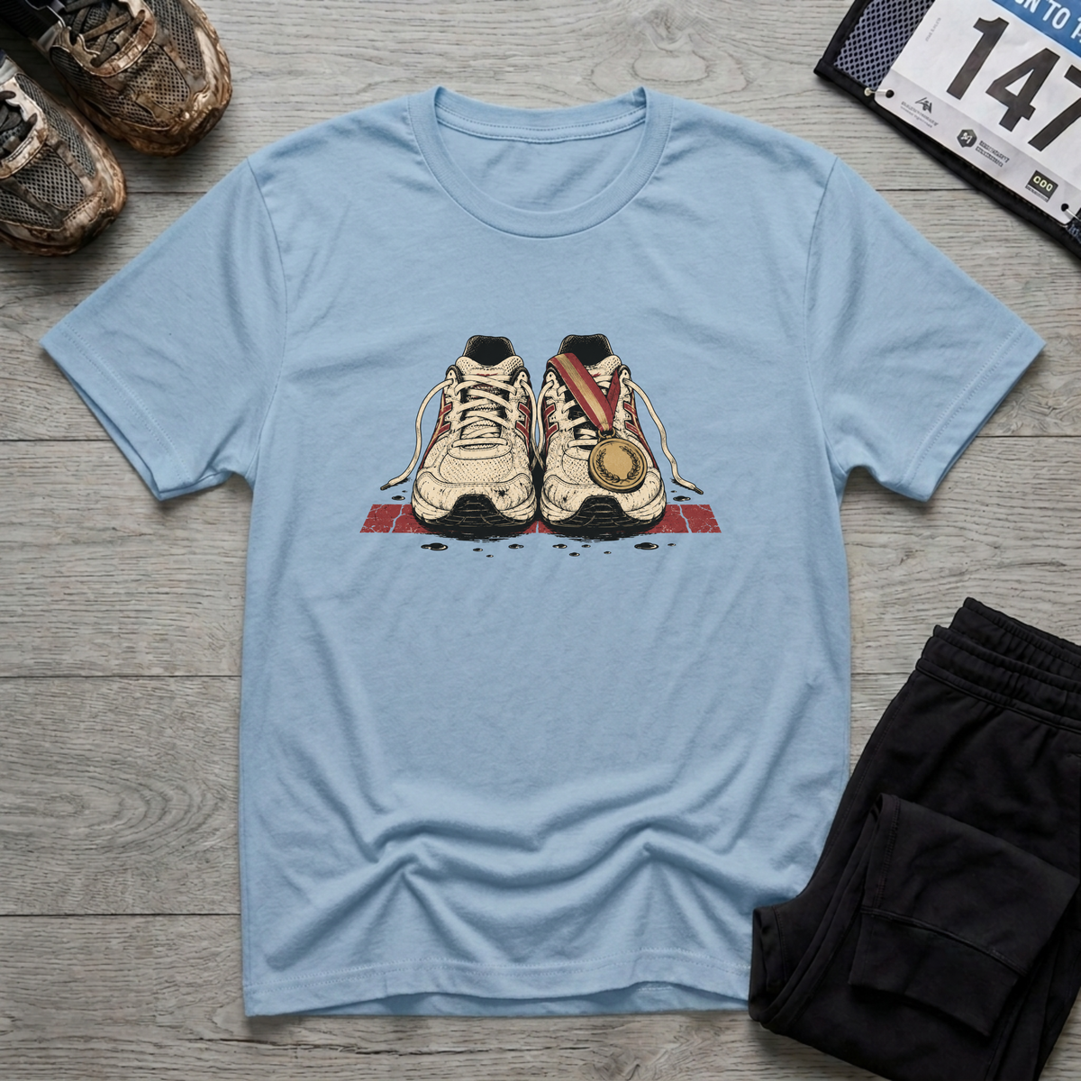 Shoes and Medal T-Shirt - Light Blue