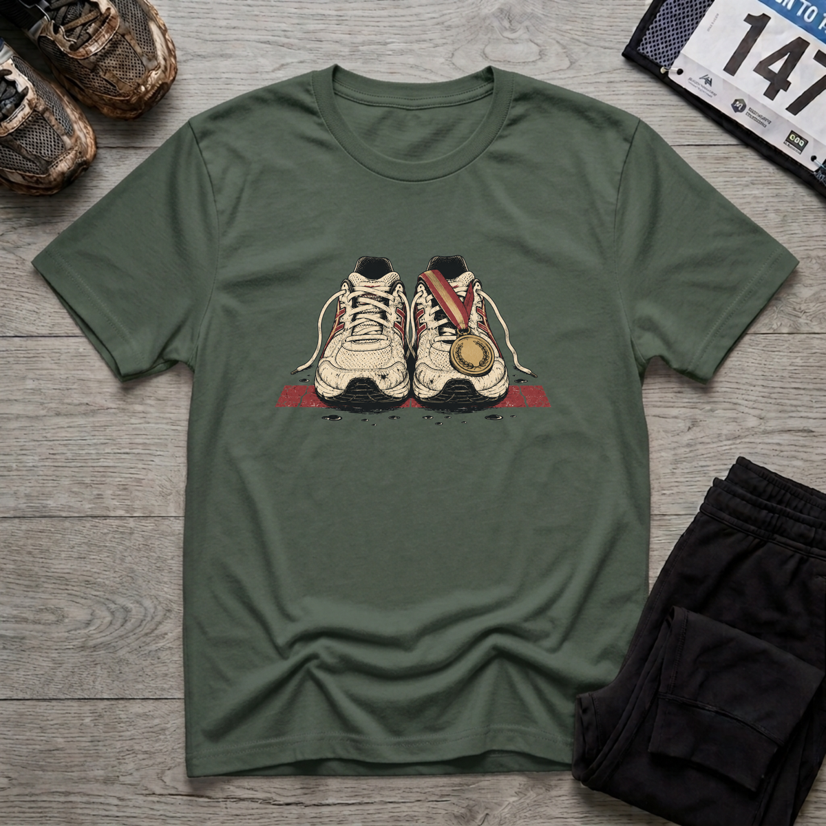 Shoes and Medal T-Shirt - Military Green