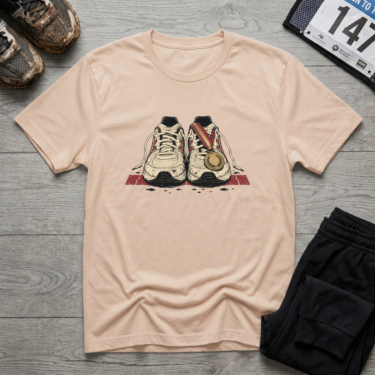 Shoes and Medal T-Shirt - Natural