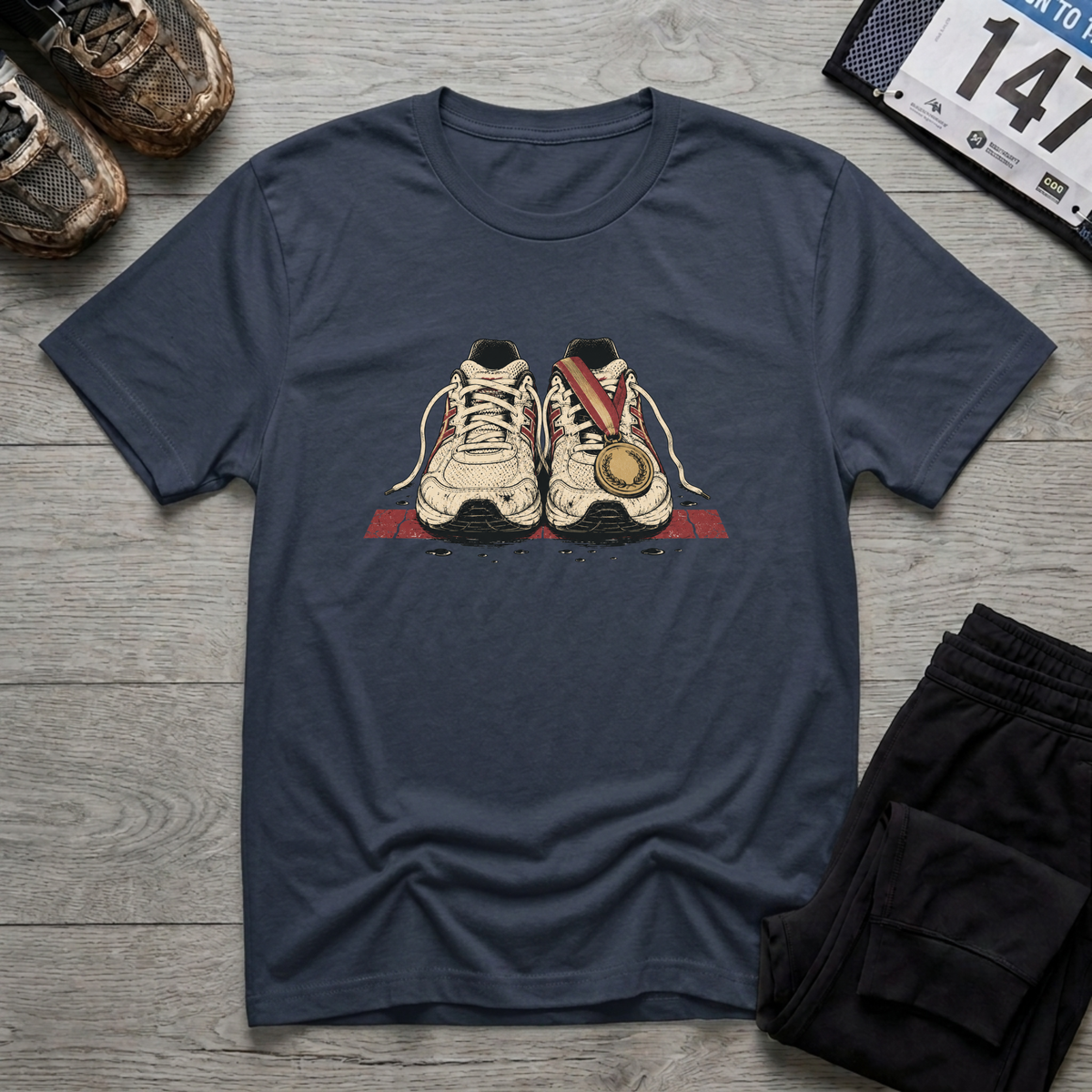 Shoes and Medal T-Shirt - Navy