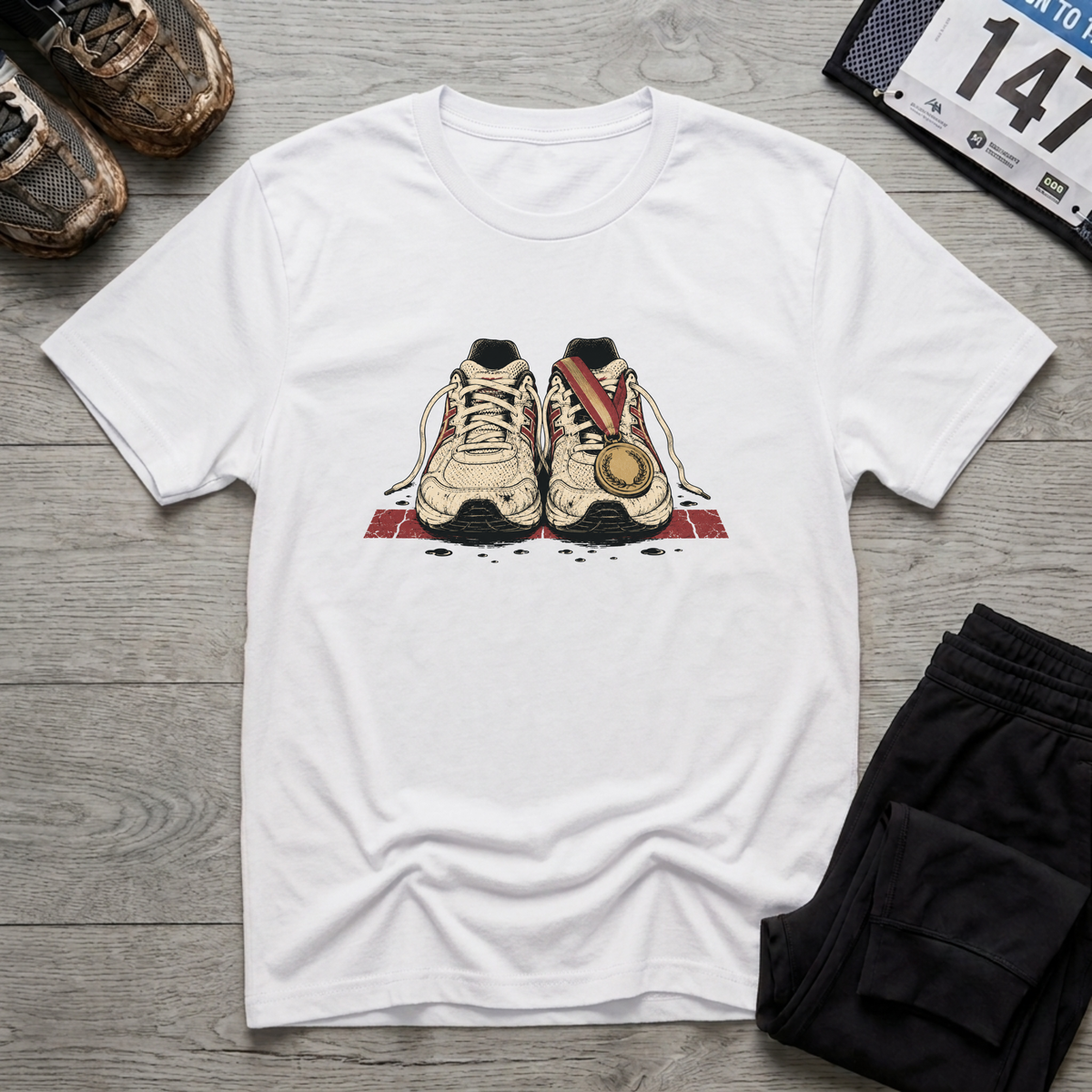 Shoes and Medal T-Shirt - White