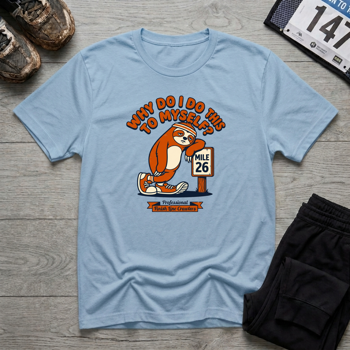 Sloth Runner T-Shirt - Light Blue