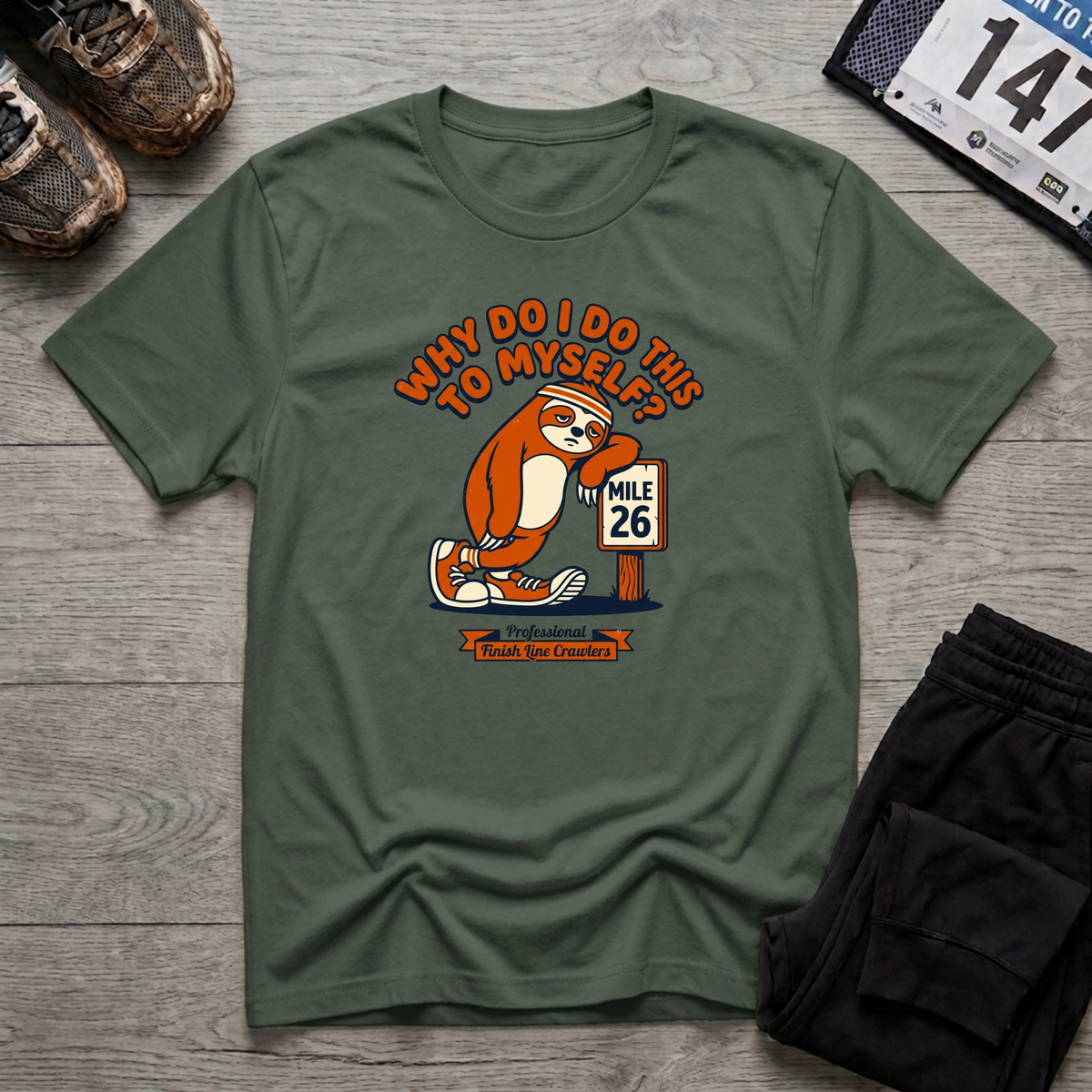 Sloth Runner T-Shirt - Military Green