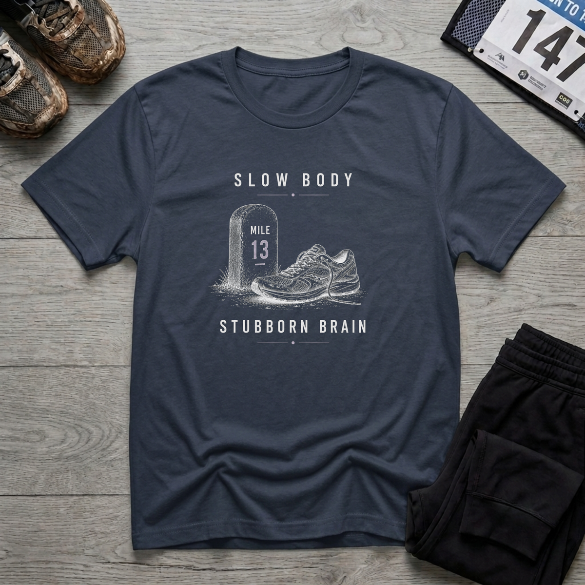 Slow Body Stubborn Brain T-Shirt - Navy
