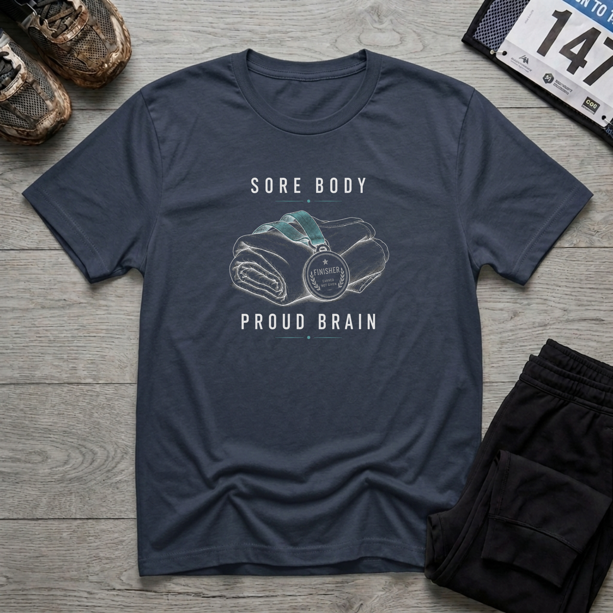 Sore Body Proud Brain T-Shirt - Navy