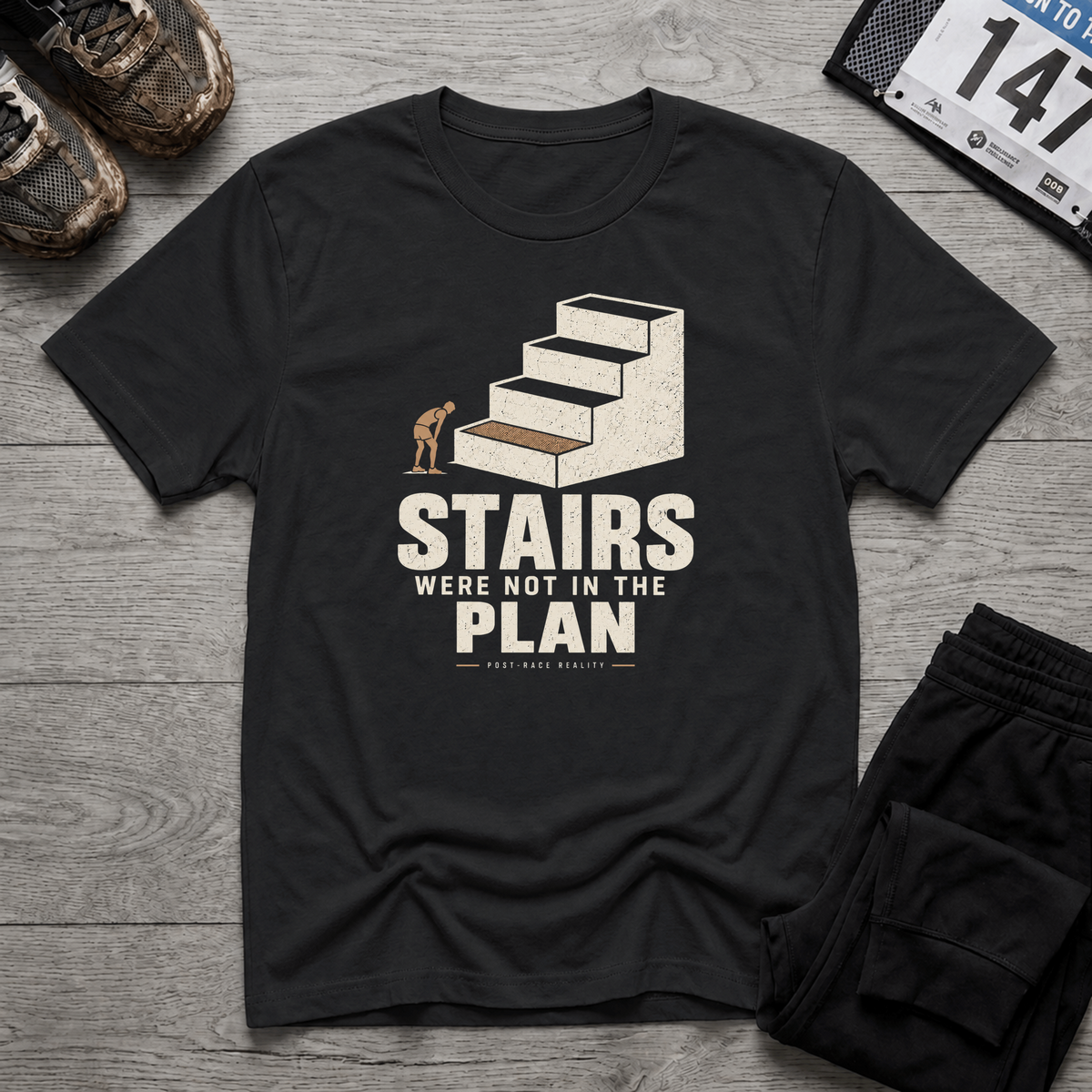TFS mockup | Stairs Were Not In The Plan T-Shirt | Black | 5e952e961fd7179c