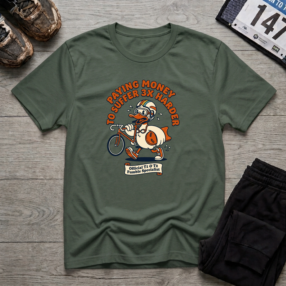 Triathlon Duck T-Shirt - Military Green