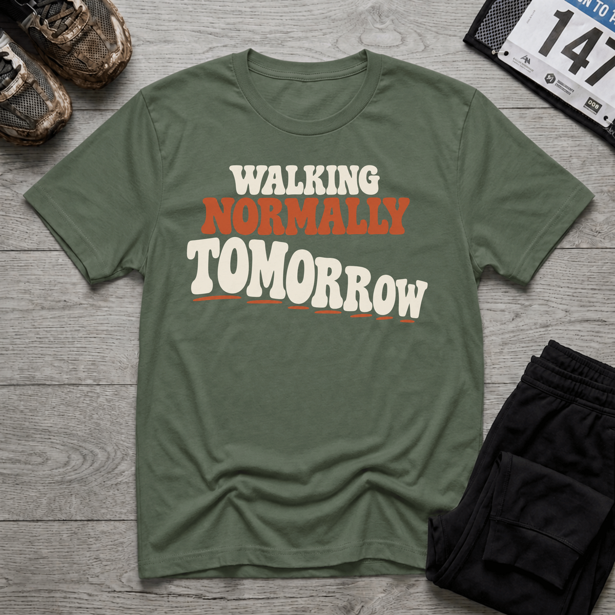 TFS mockup | Walking Normally Tomorrow T-Shirt | Military Green | 0c66821722f0db43